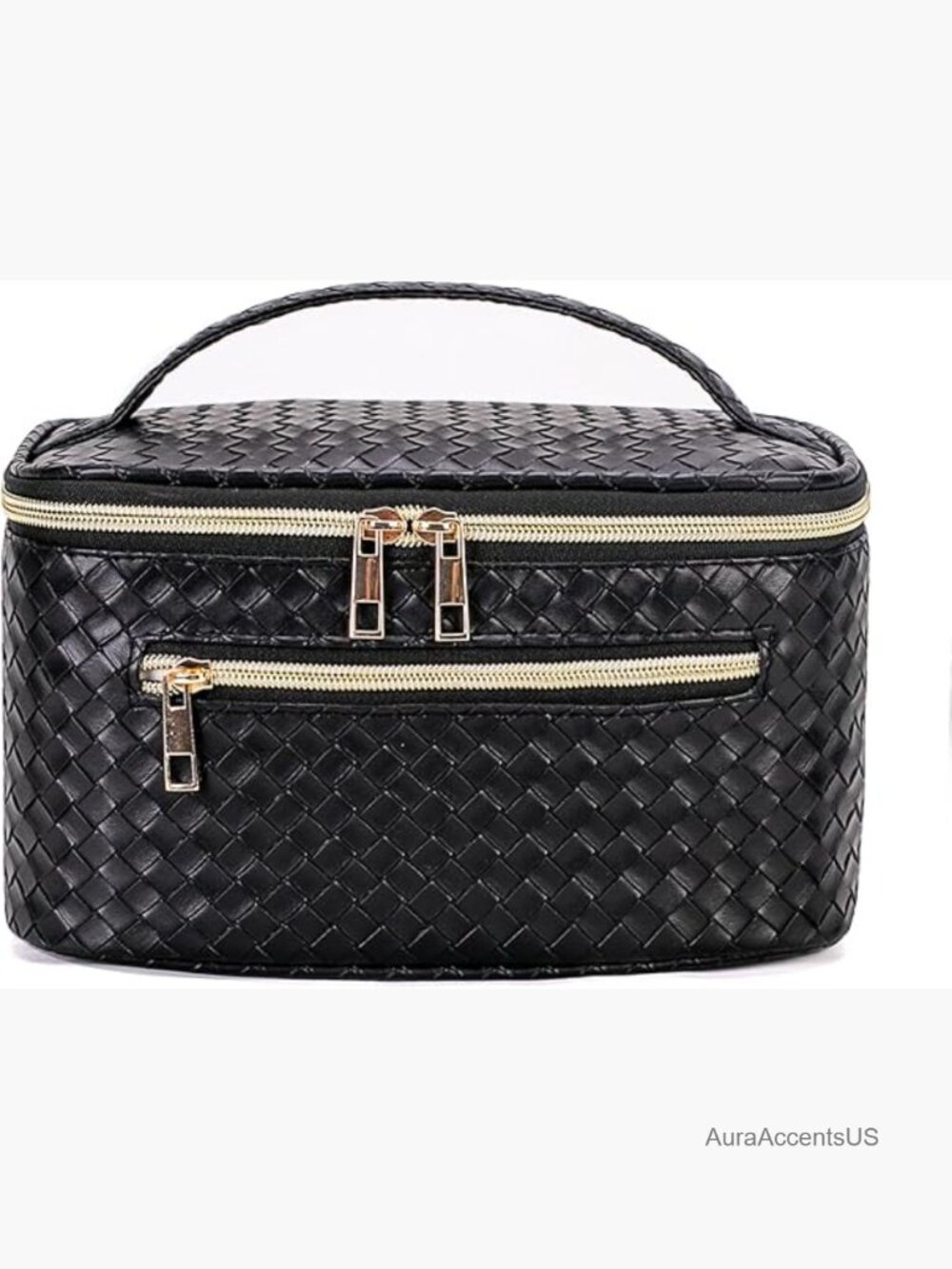 Large PU Leather Travel Makeup Bag with Handle and Zipper, Cosmetic Organizer